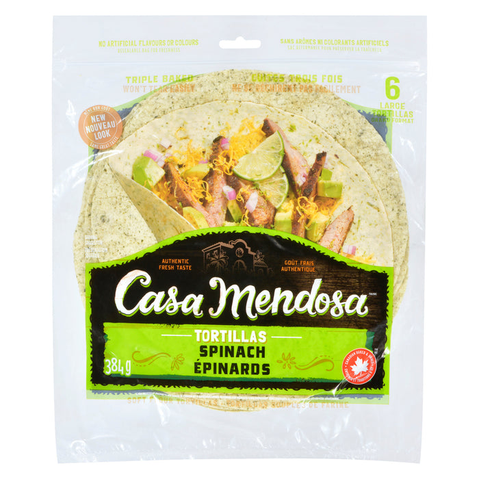 Casa Mendosa Large Triple Baked Spinach Tortillas, 6-Pack, 384-g