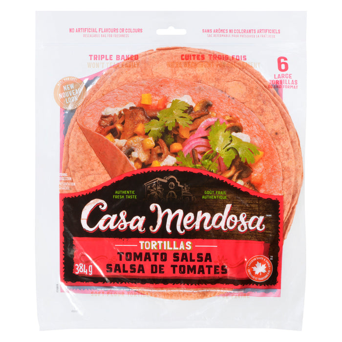 Casa Mendosa Tortillas Grand Format Cuites Trois Fois Salsa de Tomates, emb de 6, 384-g