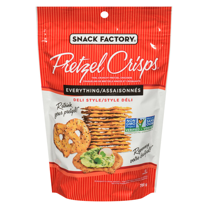 Snack Factory Pretzel Crisps Thin, Crunchy Pretzel Crackers Everything Deli Style, 200 g