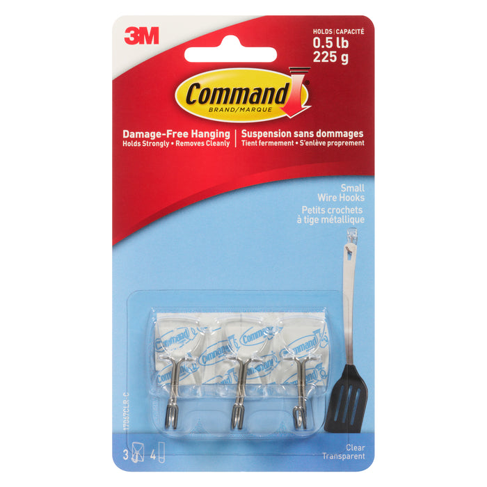Command Small Wire Hooks with, 4 Strips, Clear, 3-Pack