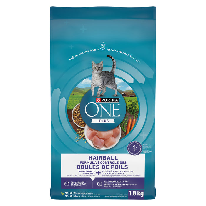 Purina ONE Purposeful Nutrition Chicken Flavoured Hairball Formula Cat Food, 1.8-kg