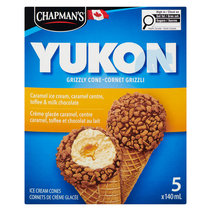 Chapman's Yukon Ice Cream Caramel, Toffee & Milk Chocolate Cones, 5-Pack