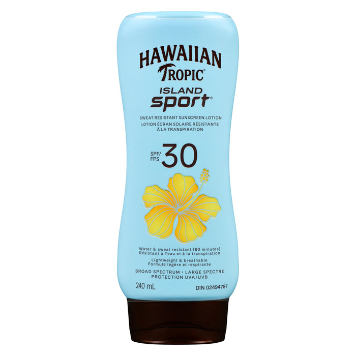 Hawaiian Tropic Island Sport Lotion Écran Solaire Résistante à la Transpiration FPS 30, 240 ml