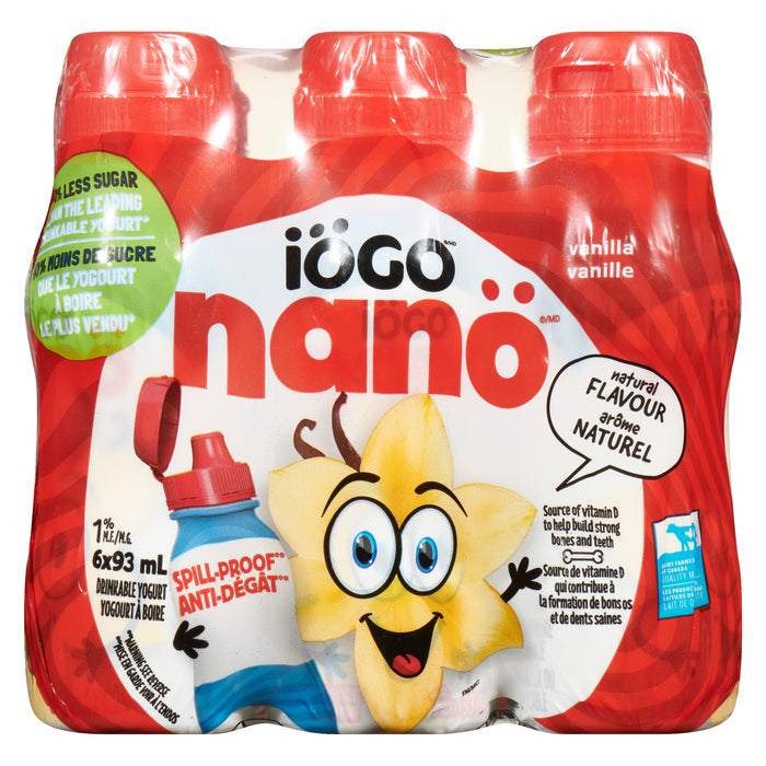 Yogourts à boire vanille Nanö Iögo 1 % M.G., ens. de 6 - 558 ml