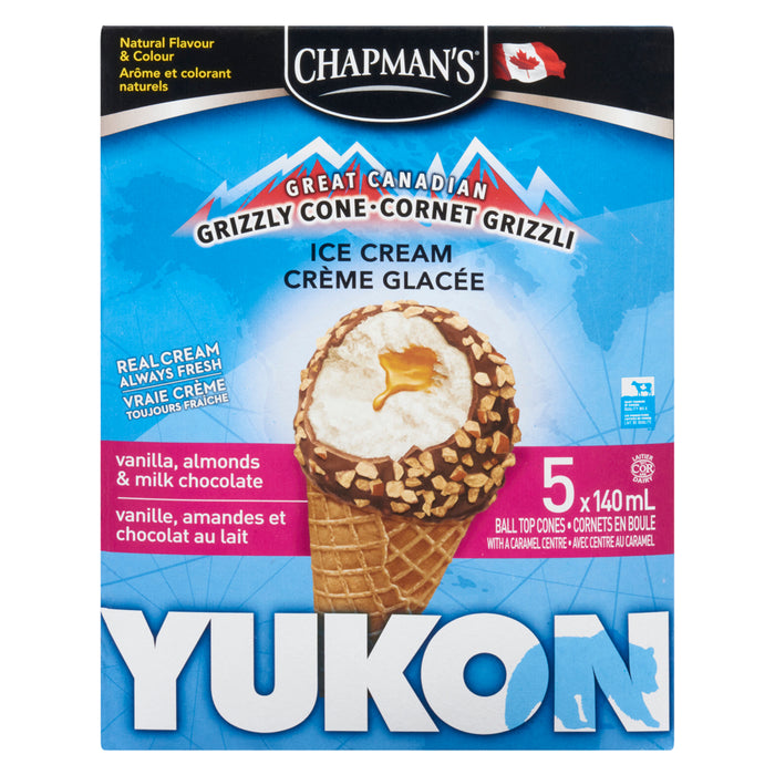 Chapman's Yukon Vanilla, Almonds and Milk Chocolate Ice Cream Cones, 5-Pack, 140 ml