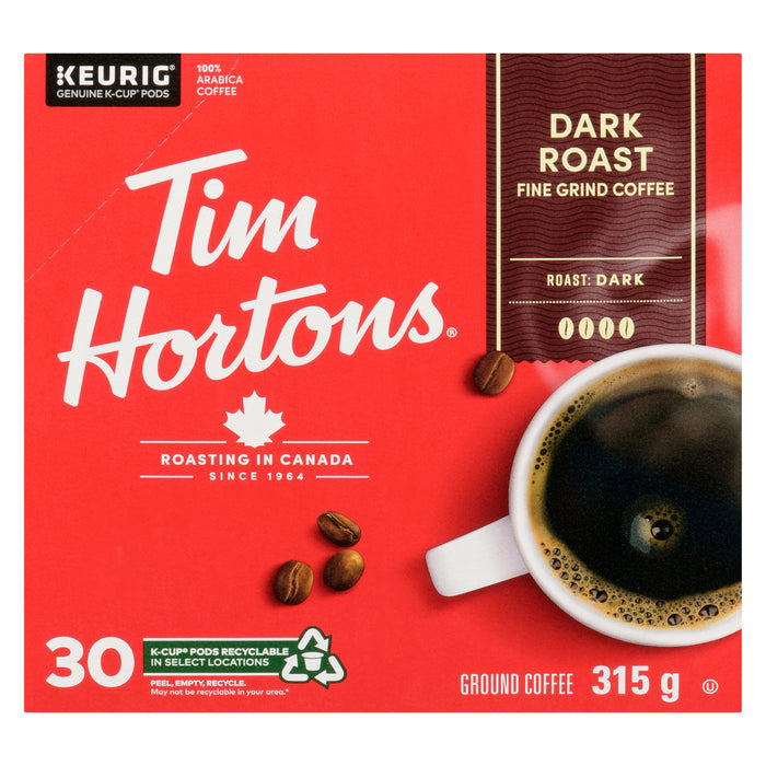 Tim Hortons Fine Grind Coffee Dark Roast Recyclable K-Cup Pods 30pk. - 315g