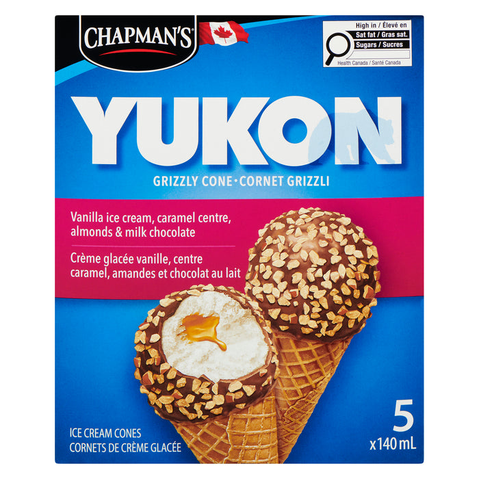 Chapman's Yukon Vanilla, Almonds and Milk Chocolate Ice Cream Cones, 5-Pack, 140-ml