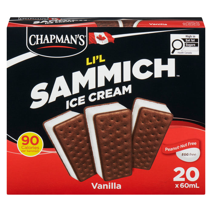Chapman's Li'l Sammich Ice Cream Vanilla, 60 ml, 20-Pack