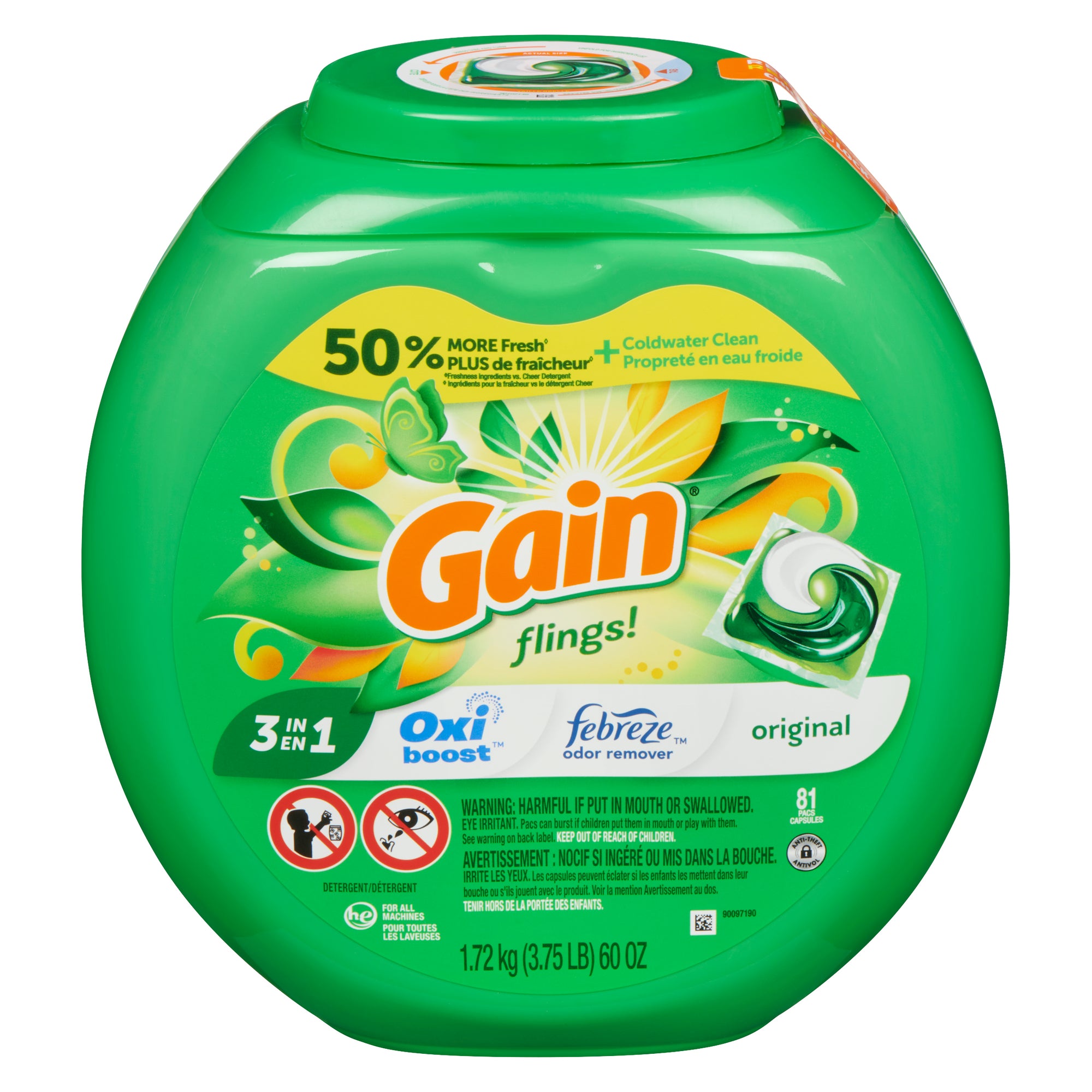Gain Flings + Aroma Boost Original Scented Laundry Detergent, 81Pack