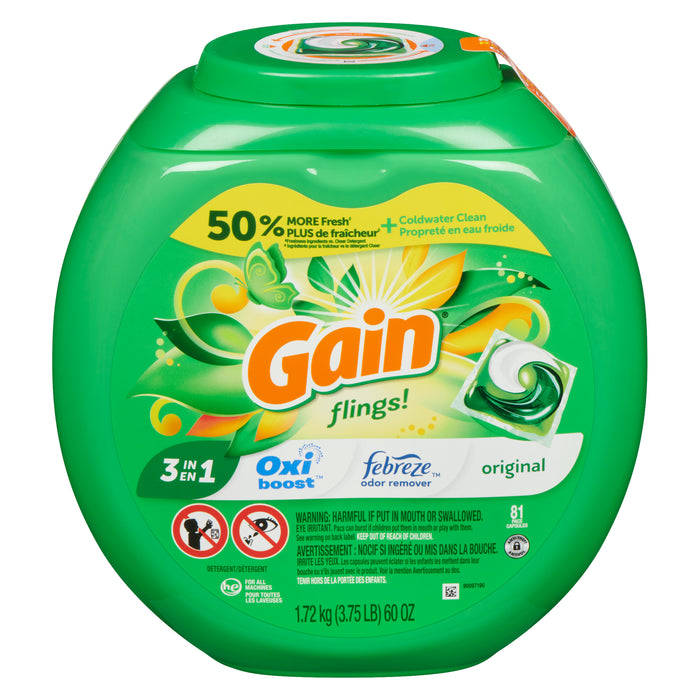 Gain Flings + Aroma Boost Original Scented Laundry Detergent, 81-Pack