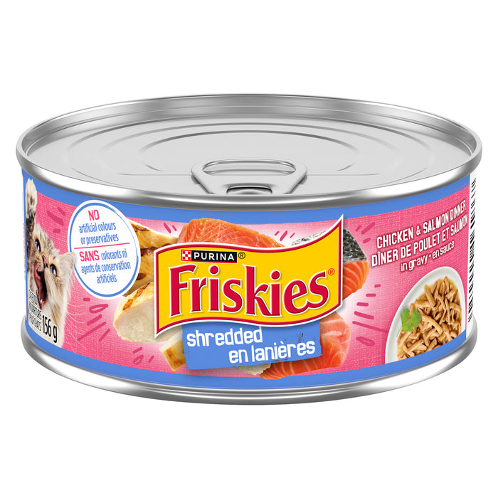 Purina Friskies Shredded Chicken and Salmon Dinner in Gravy Cat Food, 156-g