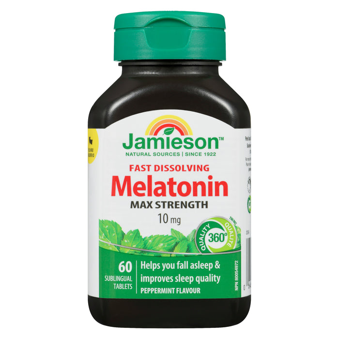 Jamieson Fast Dissolving Melatonin Max Strength 10 mg Peppermint, 60-Pack