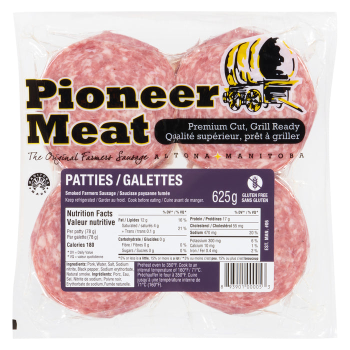 Pioneer Meat Smoked Farmers Sausage Patties, 625 g