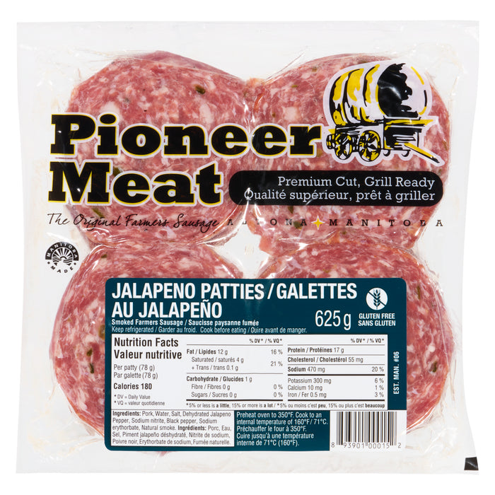 Pioneer Meat Smoked Farmers Sausage Jalapeno Patties, 625-g