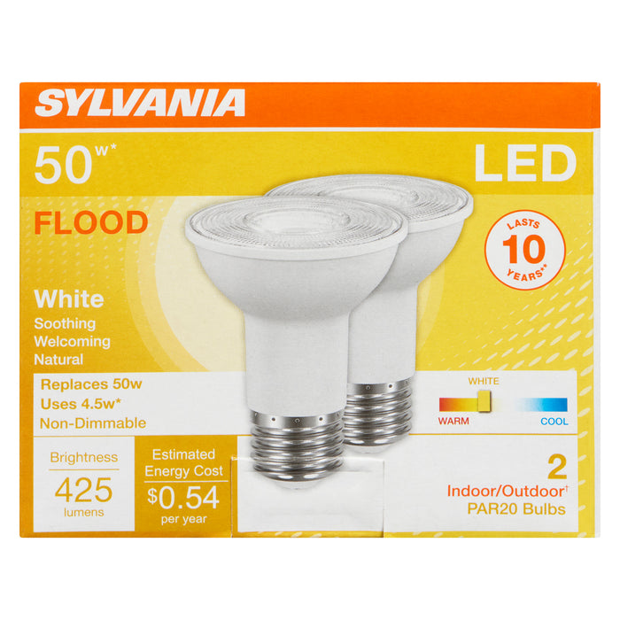 Sylvania Flood White LED 50 W PAR20 Bulbs, 2-Pack