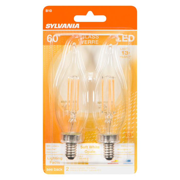 Sylvania Glass LED Soft White 60 W Indoor Outdoor B10 Bulbs, 2-Pack