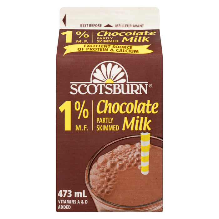 Scotsburn Chocolate Partly Skimmed Milk 1% M.F., 473 ml