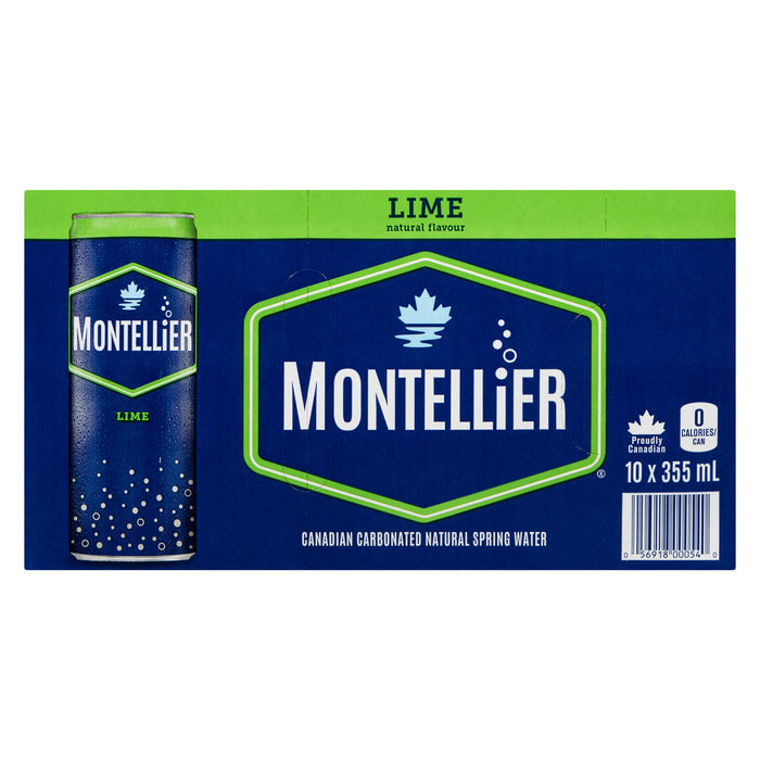 Montellier Eau de Source Naturelle Gazéifiée Arôme Naturel de Lime, emballage de 10, 355 ml