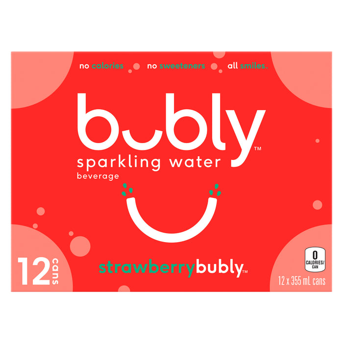 Bubly Strawberry Sparkling Water, 12-Pack, 355-ml