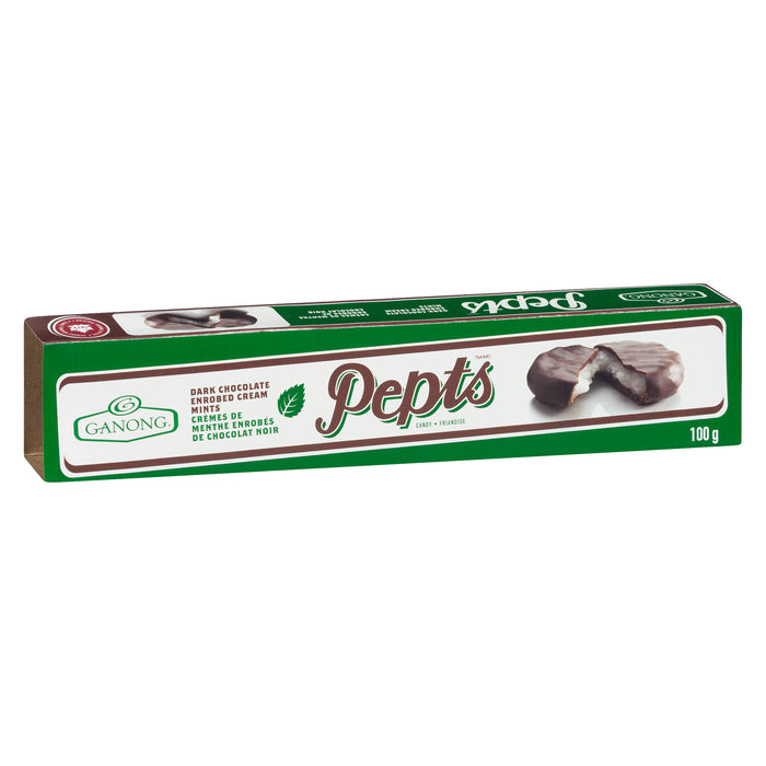 Ganong Pepts Friandise Crèmes de Menthe Enrobés de Chocolat Noir, 100 g
