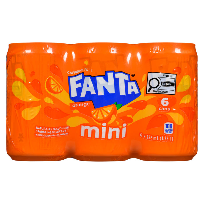 Fanta Naturally Flavoured Sparkling Beverage Orange Mini Cans, 6-Pack, 222 ml