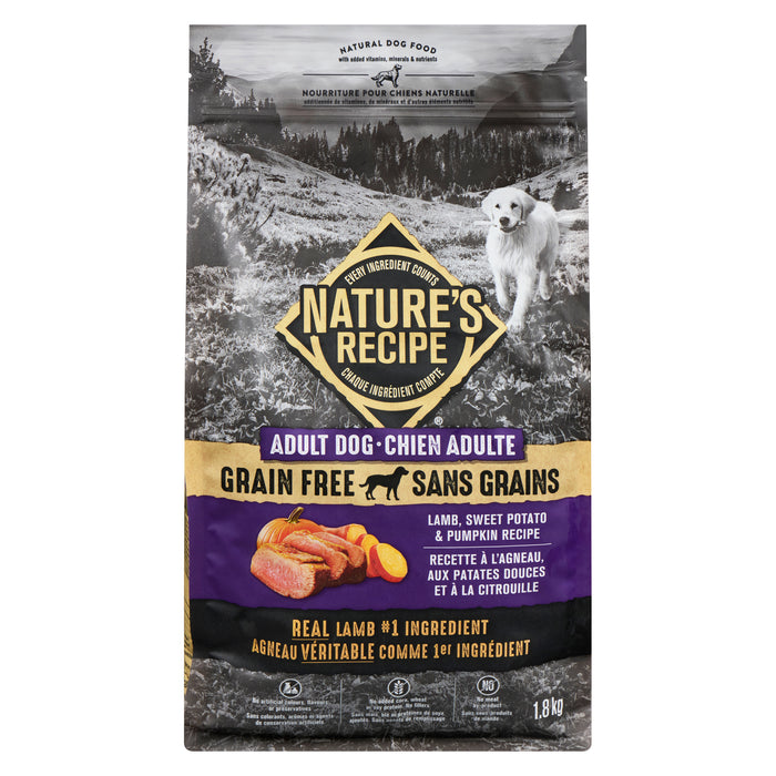 Nature's Recipe Grain Free Natural Dog Food Adult Dog Lamb, Sweet Potato & Pumpkin Recipe, 1.8 kg