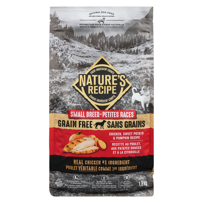 Nature's Recipe Sans Grains Nourriture pour Chiens Naturelle Petites Races Recette au Poulet, aux Patates Douces et à la Citrouille, 1.8 kg