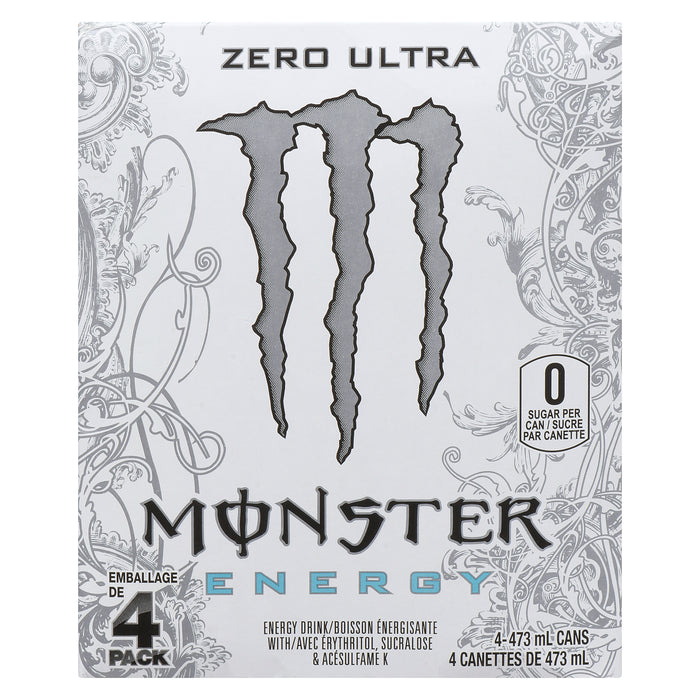 Monster Energy Boisson Énergisante Zero Ultra, emb. de 4, 473 ml
