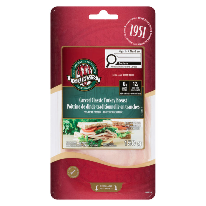 Grimm's Fine Foods Extra Lean Carved Classic Turkey Breast, 150-g