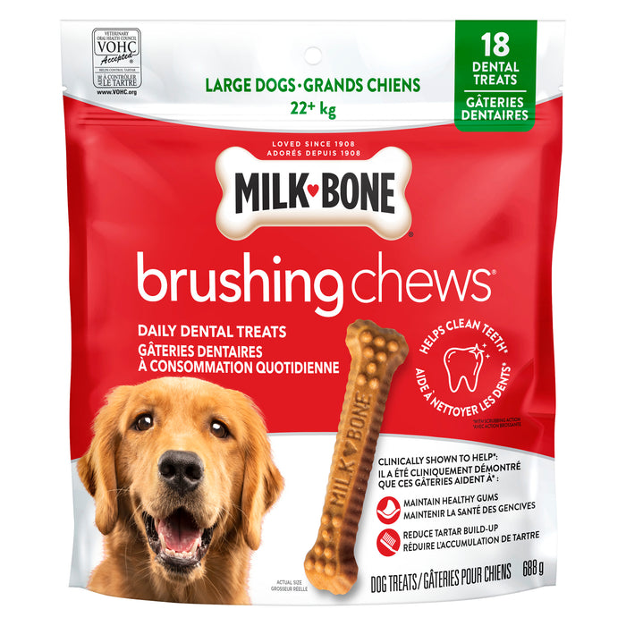 Milk-Bone Brushing Chews Gâteries pour Chiens Grands Chiens 22+ kg, emb. de 18, 688 g