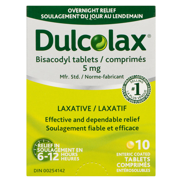 Dulcolax Laxatif Stimulant Dragées de Bisacodyl, Emballage de 10, 5 mg
