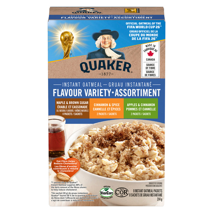 Quaker Gruau Instantané Assortiment Sachets de Gruau Instantané, Emballage de 8, 314 g