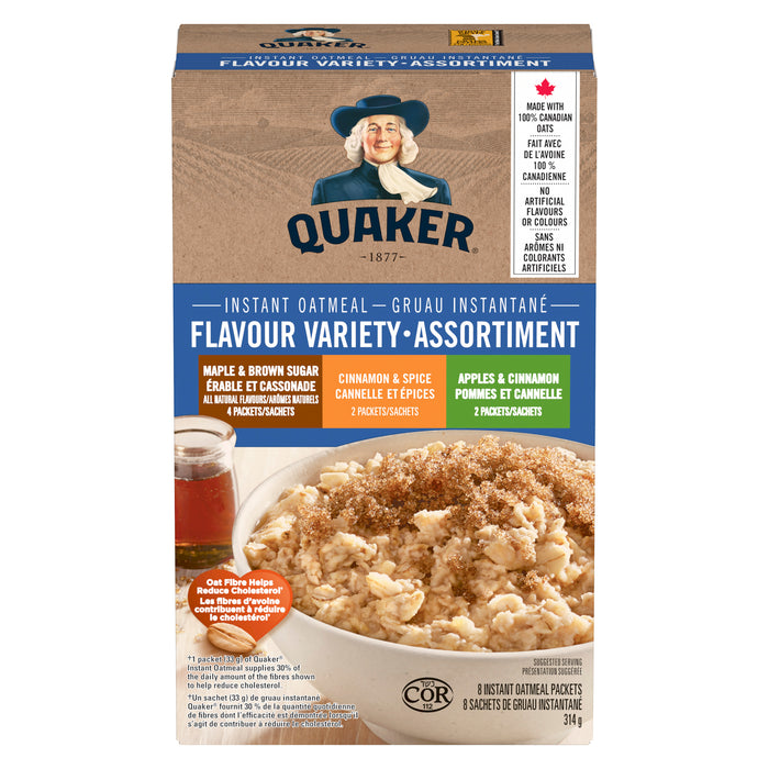 Quaker Gruau Instantané Assortiment Sachets de Gruau Instantané, Emballage de 8, 314 g