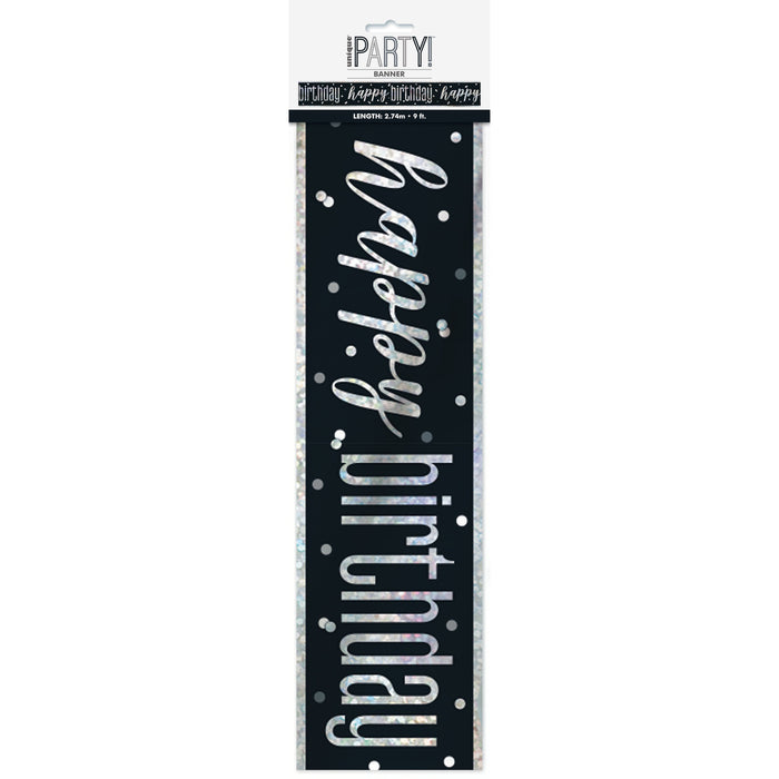 Unique Glittery Birthday Banner, Black and Silver, 9-ft