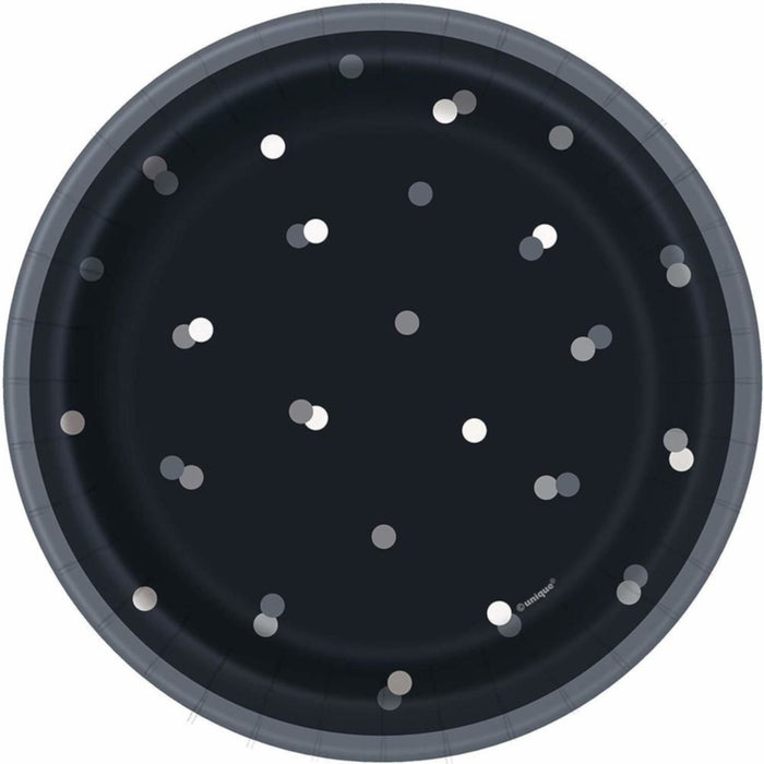 Unique Glittery Paper Plates, Black, 7-in, 8-Pack