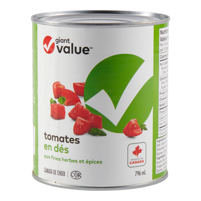 Tomates en dés aux fines herbes Offre géante, 796 ml