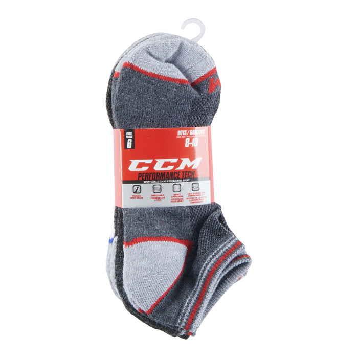 CCM Boys' Sport Ankle Socks, 6-Pack