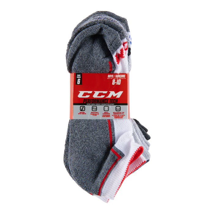 CCM Boys' Sport Ankle Socks, 6-Pack
