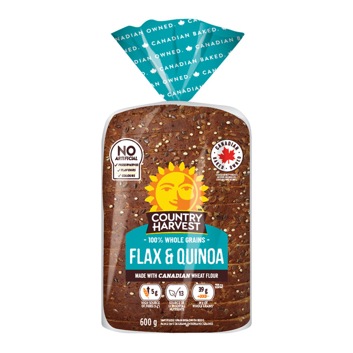 Country Harvest Pain à 100 % de Grains Entiers avec Graines Flax & Quinoa, 600 g