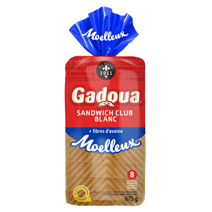 Gadoua Moelleux Pain Blanc avec Fibres de Balles d'Avoine Ajoutées Sandwich Club Tranché épais, 675-g