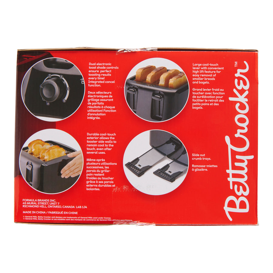 Betty Crocker 4Slice Toaster, Black Giant Tiger