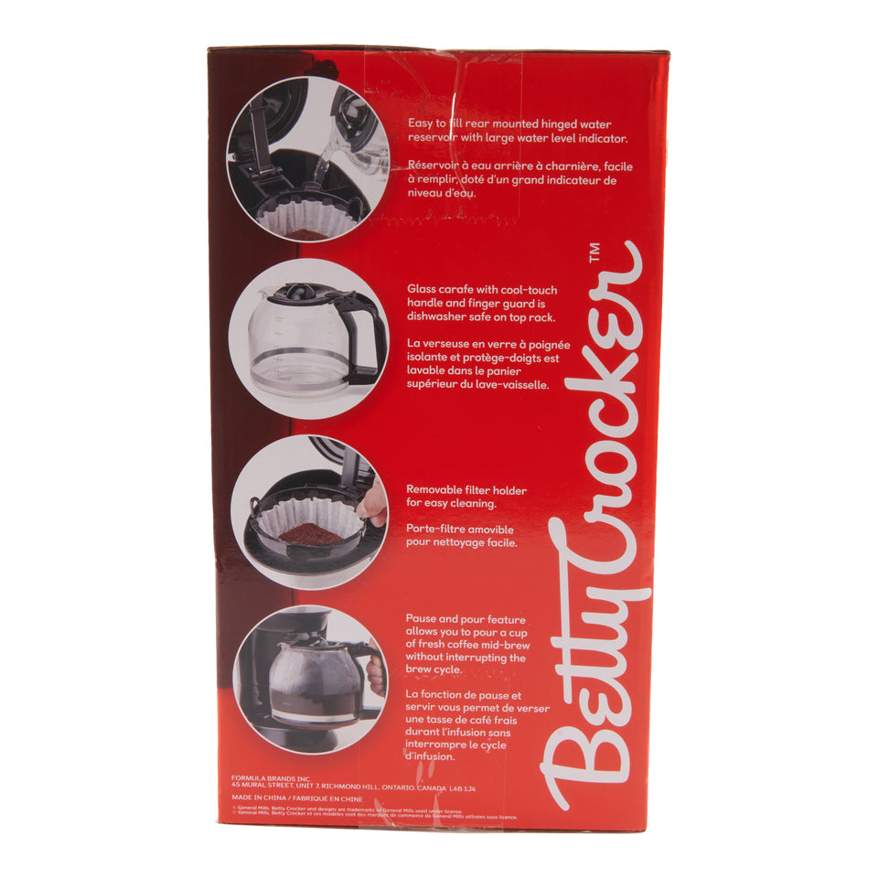 Betty Crocker 12 Cup Coffee Maker, Black and Silver, 1.9-qt – Giant Tiger