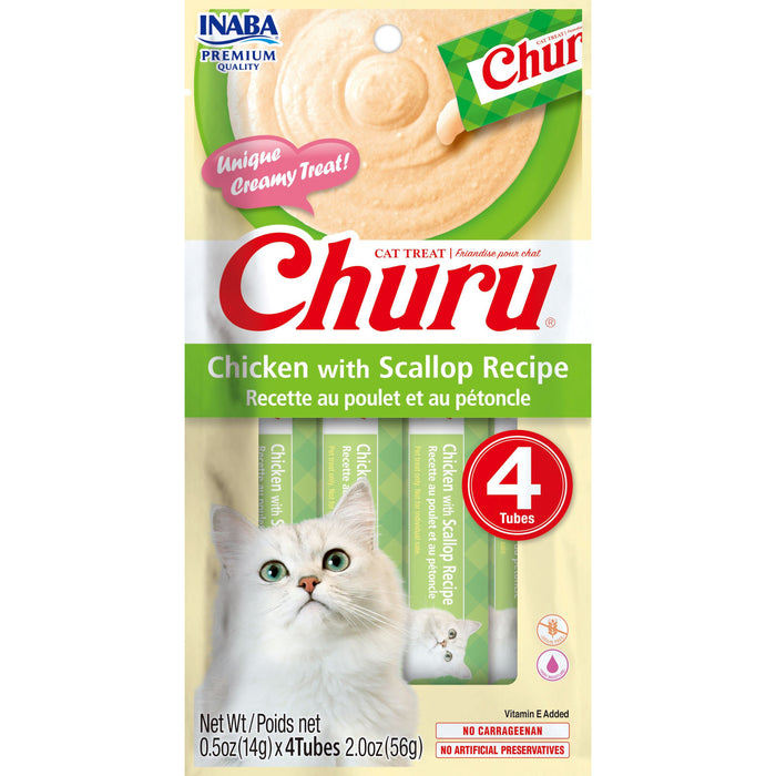 Inaba Churu friandises pour chats poulet avec recette au pétoncle, emballage de 4, 56 g
