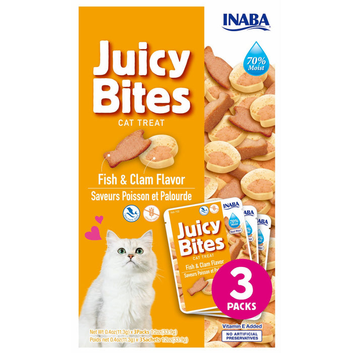 Inaba Juicy Bites Fish & Clam Flavour Cat Treats, 3-Pack, 33.9-g