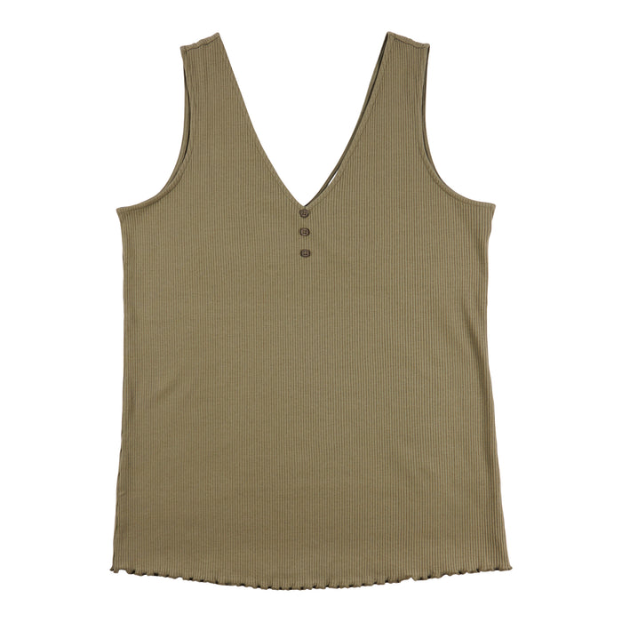 Débardeur côtelé uni à col henley Odyssée mySTYLE taille Plus pour femmes