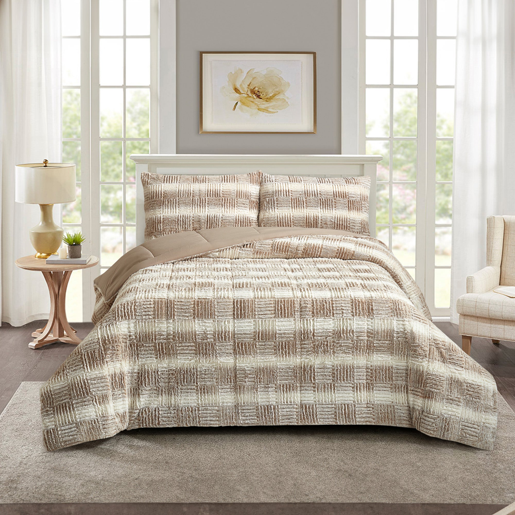 Faux Fur Comforter Set, Double/Queen, 3 Piece Giant Tiger