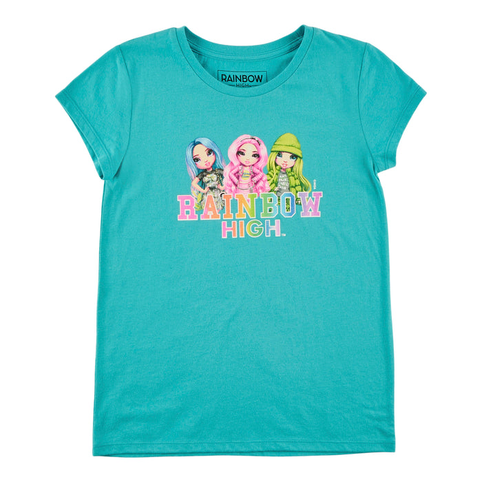 T-shirt à manches courtes avec imprimé graphique sous licence Rainbow High pour filles, sarcelle