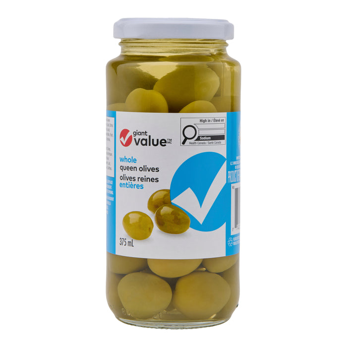 Giant Value Whole Queen Olives, 375 ml
