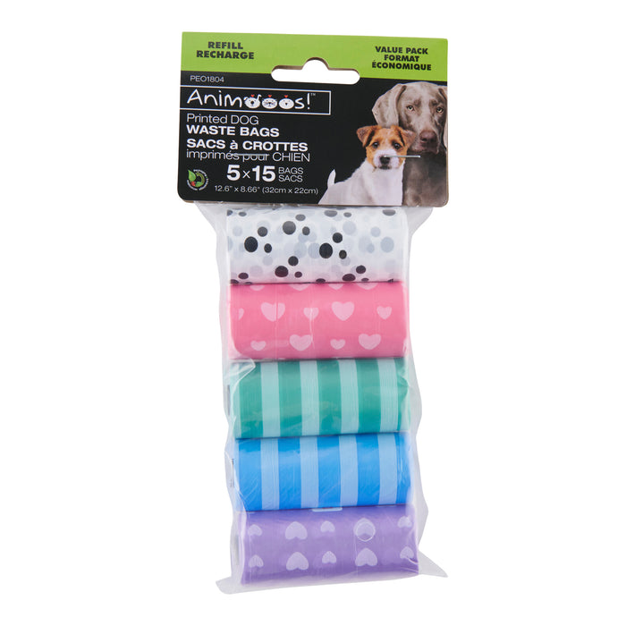 Sacs de ramassage imprimés pour chiens Aminooos!, 5 rouleaux
