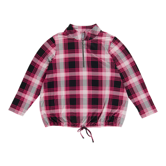 mySTYLE Women's Plus 1/4 Zip Plaid Top with Tie-Front